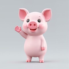 A cute pig character waving its hand.