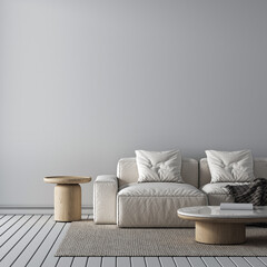 Home and decor and modern minimal white living room interior design and empty pattern wall background. 3D rendering. 