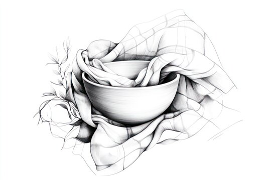 A wooden foot-washing bowl filled with water sits among a soft towel and gentle greenery, symbolizing the deep servitude and purity celebrated on Maundy Thursday