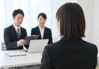 Obraz premium スーツ姿の女性・就職活動・求職者と面接官の対話