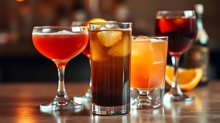 Glasses with alcoholic cocktail drinks