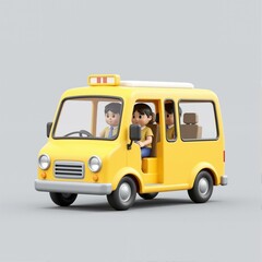 A small yellow bus is parked.