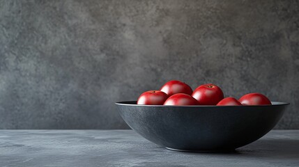 Ripe Red Apples in a Rustic Dark Bowl on a Stone Surface