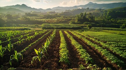 Sustainable agriculture practices, such as organic farming and crop rotation, promoting soil health and biodiversity