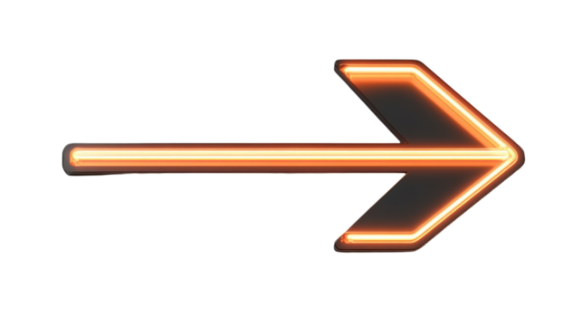 Neon arrow pointing right on transparent background