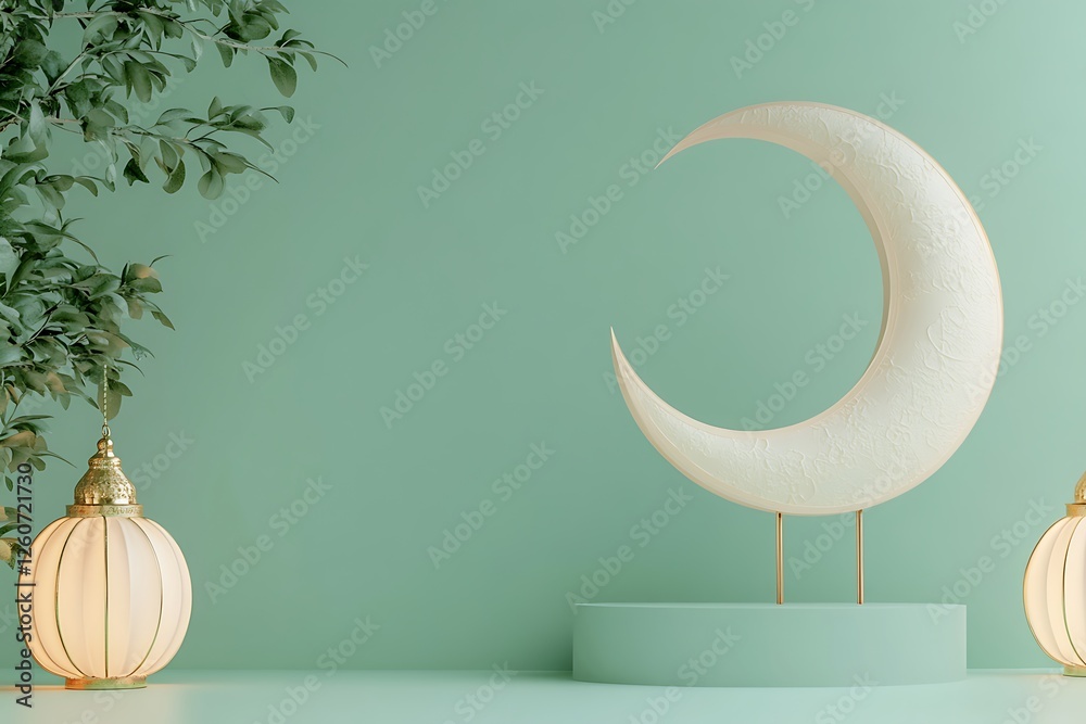 Fototapete 3d rendering image of ramadan and eid fitr theme greeting background with islamic decoration objects