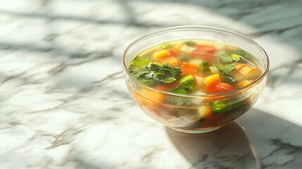 Wholesome Organic Vegetable Soup in a Glass Bowl