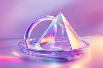 3D Abstract Glassmorphism Card – Floating Geometric Shapes with Holographic Gradient

