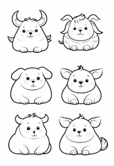Simple drawing monochrome zodiac cartoon cute animals