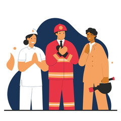 Celebrating Labor Day. Nurse, Firefighter, Teacher Unity heroes vector design   