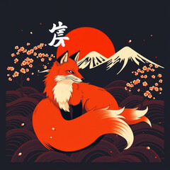 Samurai Fox Warrior Illustration, Anthropomorphic Fox Art, Japanese Fantasy Character Design, Kitsune Samurai, Traditional Ink Style, Mythical Warrior Portrait, Digital Painting  
