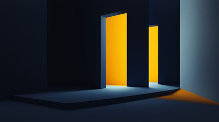 Modern, simple phone wallpaper background with three large, overlapping rectangular shapes in dark blue and mustard yellow, creating an abstract design that suggests depth and perspective