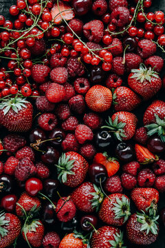 Strawberries, raspberries, cherries and redcurrants