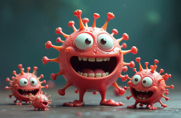 Cartoon bacteria, microbes and viruses on dark background. Pathogenic Microorganisms Characters