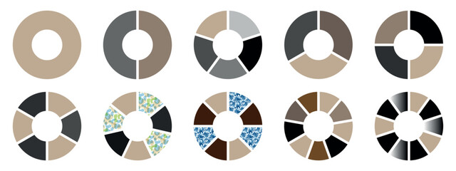 Pie chart set. Circles divided into parts from 1 to 24. Black round Business Financial Report. circular shape sectors on white background.
