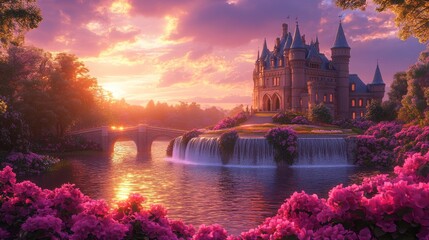 Obraz premium nature natural landscape dusk pink cloud bank reflection sunrise sunset river