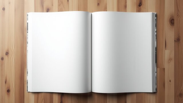 Newspaper full page ad mockup on a wooden surface.