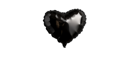 Black heart shaped balloon floating on transparent background