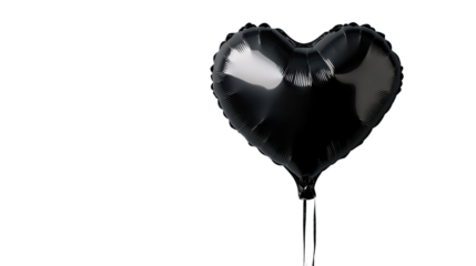 Black heart shaped balloon floating on transparent background