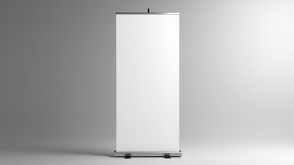 Roll up banner stand mockup with a blank white banner on a gray background