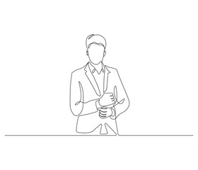 Continuous one line drawing of businessman. Single line drawing illustration of businessman are thinking. Businessman concept vector art. Doodle line illustration.