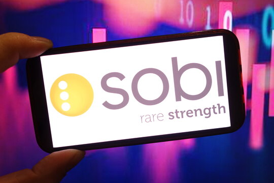 Konskie, Poland - February 02, 2025: Swedish Orphan Biovitrum company logo displayed on mobile phone