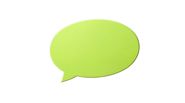 Green speech bubble communicating a message on transparent background