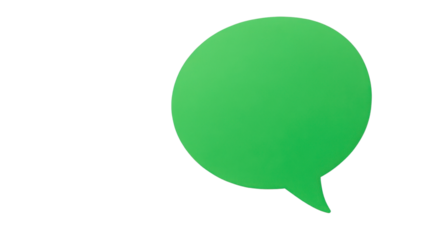 Green speech bubble communicating a message on transparent background