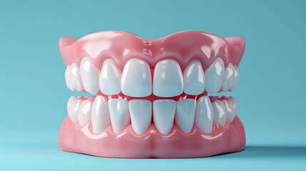 Obraz premium Detailed model of human teeth displayed against a blue background