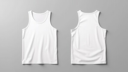 White tank top mockup front and back view on a gray background
