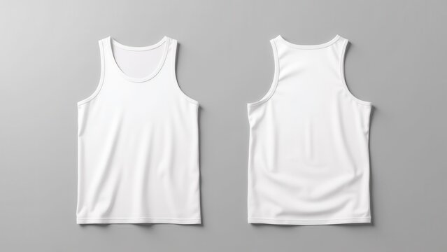 White tank top mockup front and back view on a gray background