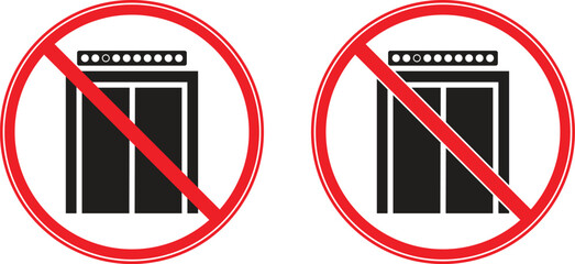 Collection of vector icons of prohibited use of lifts or lifts due to damage and fire. Information icon symbols are prohibited or not used, and information symbol icons are public. Vector illustration © Oman