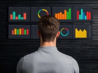 content marketing videos analytics. Content marketing professional presenting video performance data in a sleek corporate setting