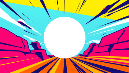 Retro comic style background with bold shapes and a central empty area for text