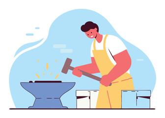 Labor Day. Fiery Blacksmith Forging Metal Art fire work heat anvil skill tools  