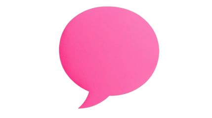 Pink speech bubble communicating information on transparent background
