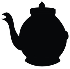 Cute cartoon hand drawn vector tea kettle icon silhouette.
