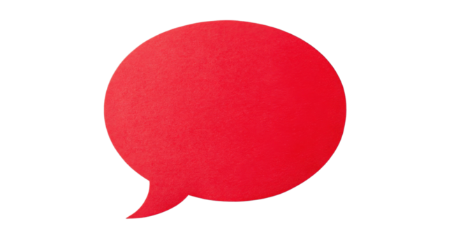 Red speech bubble communicating ideas on transparent background