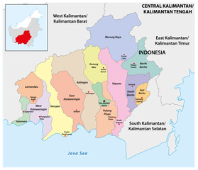 Obraz premium Administrative map of the Indonesian province of Central Kalimantan, Borneo