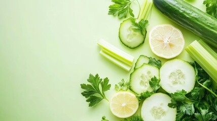 Obraz premium Vibrant Flat Lay Of Green Fruits And Vegetables