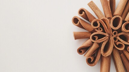 Cinnamon Sticks Arranged in a Circular Design on a White Background, for Food Photography or Presentation