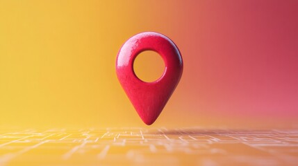Red location pin hovering over grid on gradient background