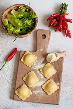 Fresh ravioli with robiola, pecorino and mint