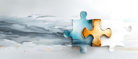 Fototapeta premium Puzzle pieces connecting abstract design digital art minimalist aesthetic close-up view concept of unity