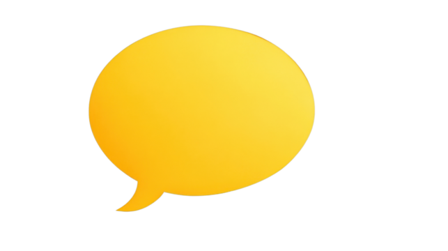 Yellow speech bubble communicating ideas on transparent background