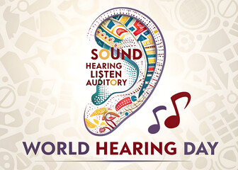 Hearing Day, World Hearing Day: Banner, Ear Anatomy & Hearing Health. World Hearing Day Poster, 