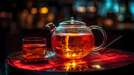 Futuristic tranquility, Cyberpunk tea ceremony with glowing reflections