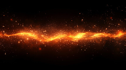 Fototapeta premium Glowing fire embers and particles floating over a black background. Abstract dark sparkles of fire, with shimmering glittering lights and intense sparks