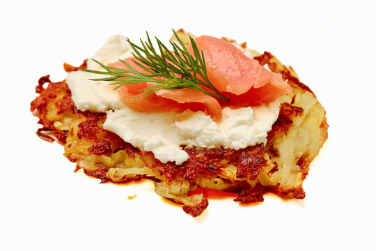 Potato pancakes with smoked salmon and dill