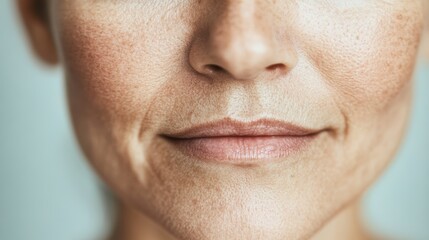 Obraz premium Close-up of a 40-year-old Hispanic woman with hyperpigmentation Dark patches, uneven skin tone, and discoloration